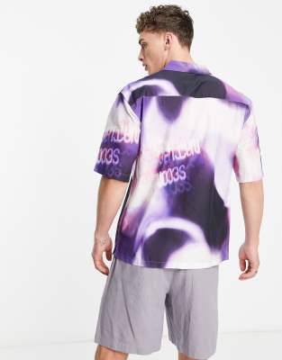 Camicia oversize viola con stampa di foto - Topman Camicia donna  - immagine2