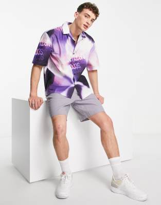 Camicia oversize viola con stampa di foto - Topman Camicia donna  - immagine1