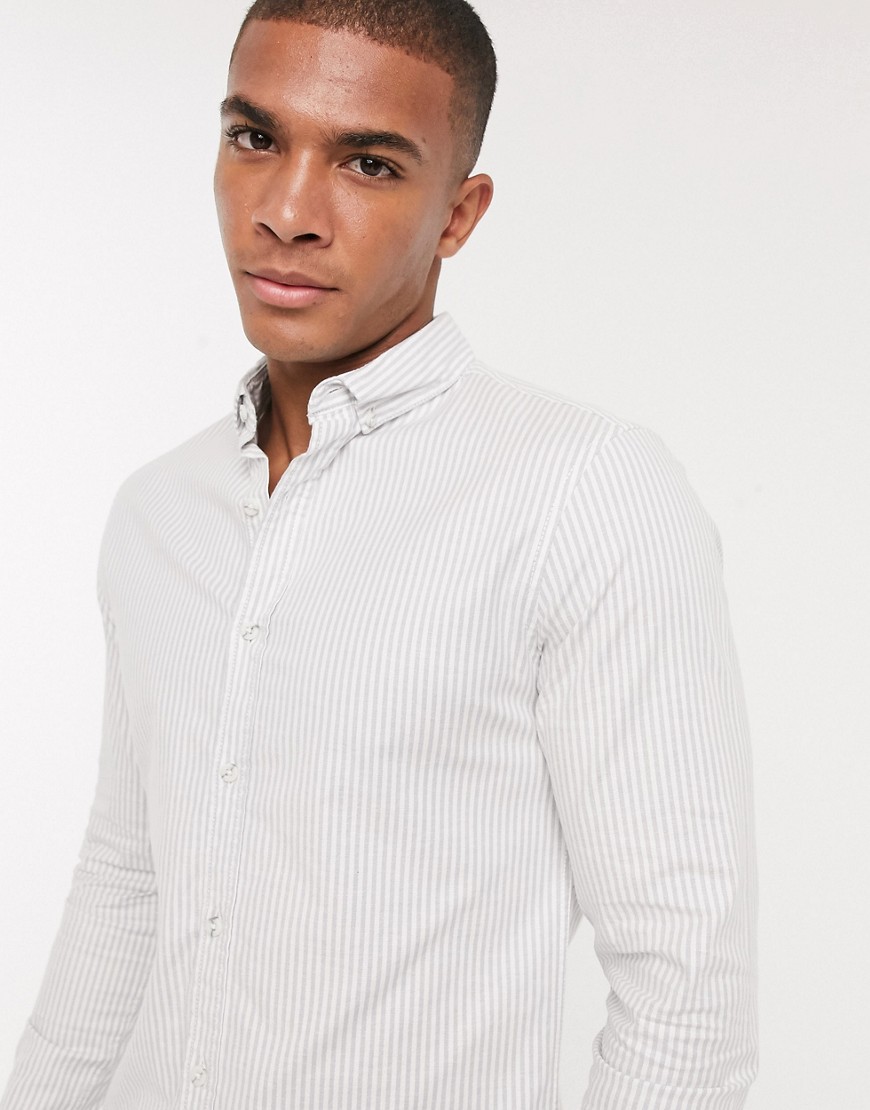 Topman - Camicia Oxford a maniche lunghe grigio e bianco gessato-Multicolore