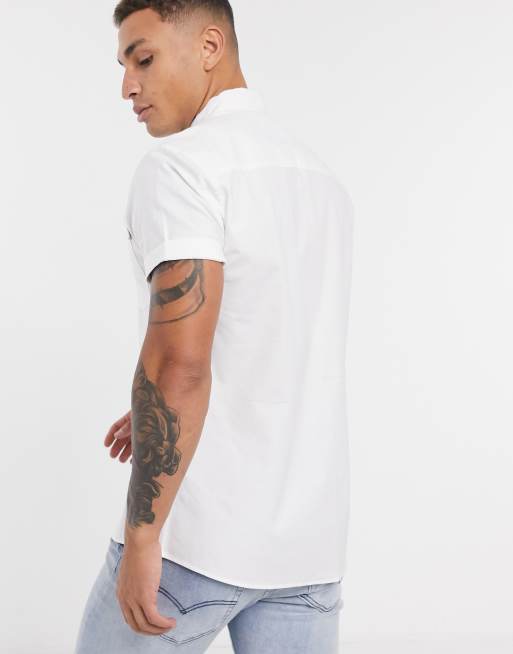 Topman - Camicia Oxford bianca a maniche corte, 2 di 4