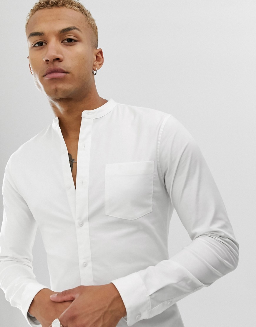 Topman - Camicia Oxford bianca con collo serafino-Bianco