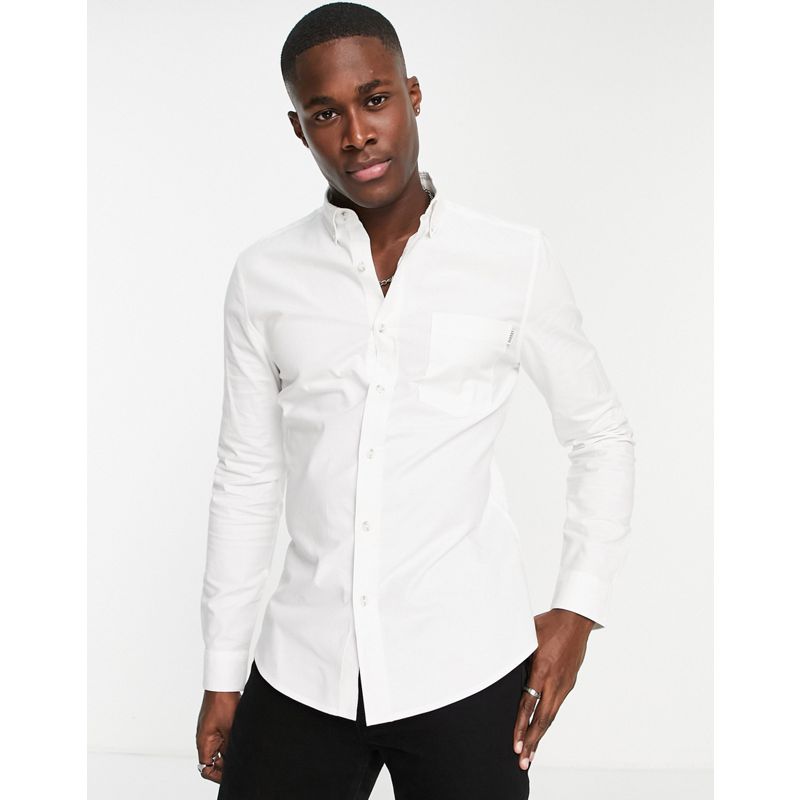 Uomo Camicie Topman - Camicia Oxford skinny elasticizzata bianca a maniche lunghe