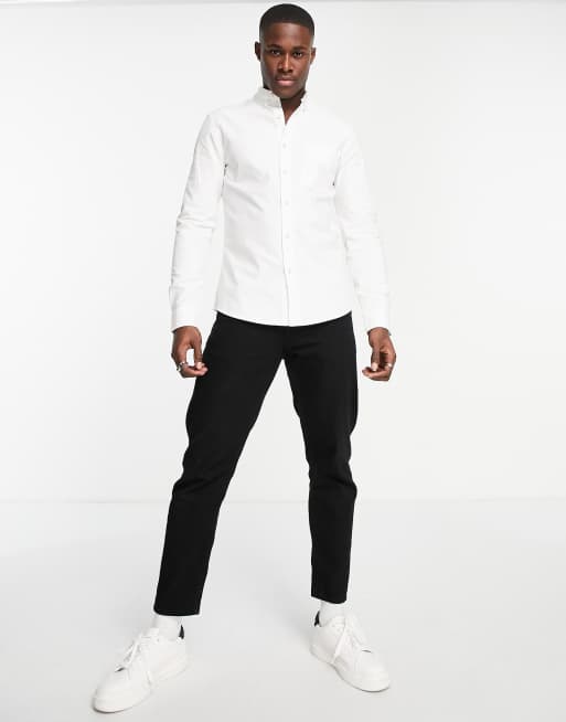 Topman - Camicia Oxford skinny elasticizzata bianca a maniche lunghe, 4 di 4