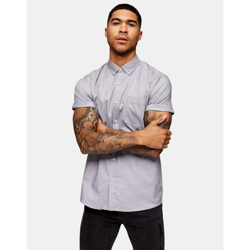 Uomo Camicie tinta unita Topman - Camicia Oxford skinny elasticizzata grigio chiaro