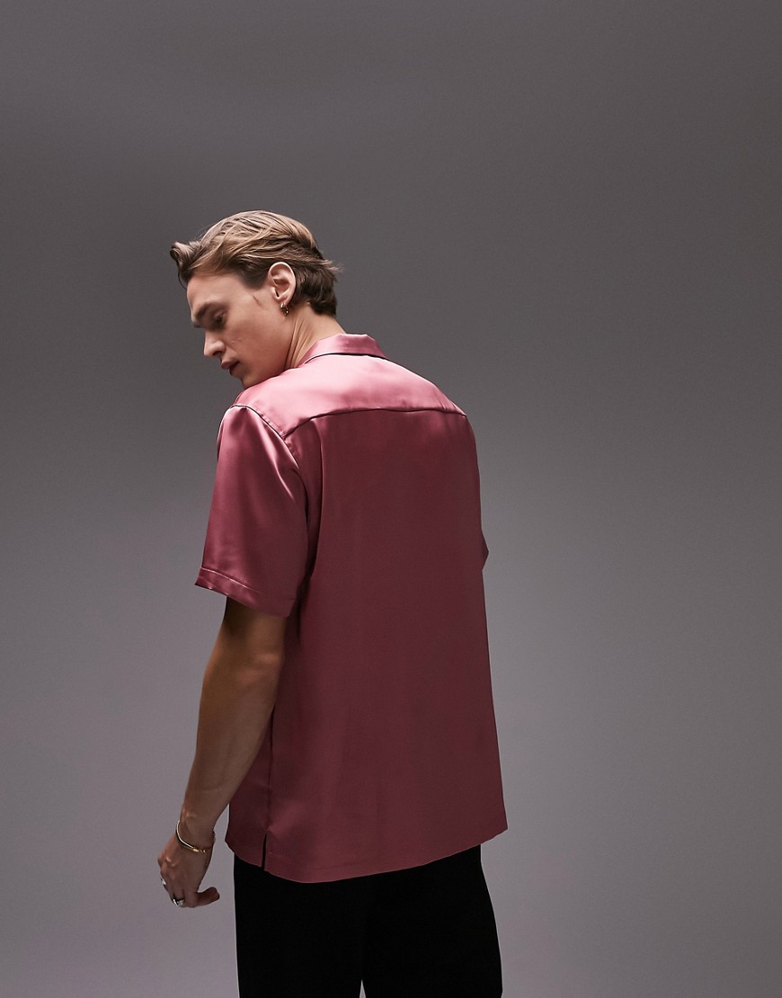 Camicia premium a maniche corte in raso rosa scuro - Topman Camicia donna  - immagine2
