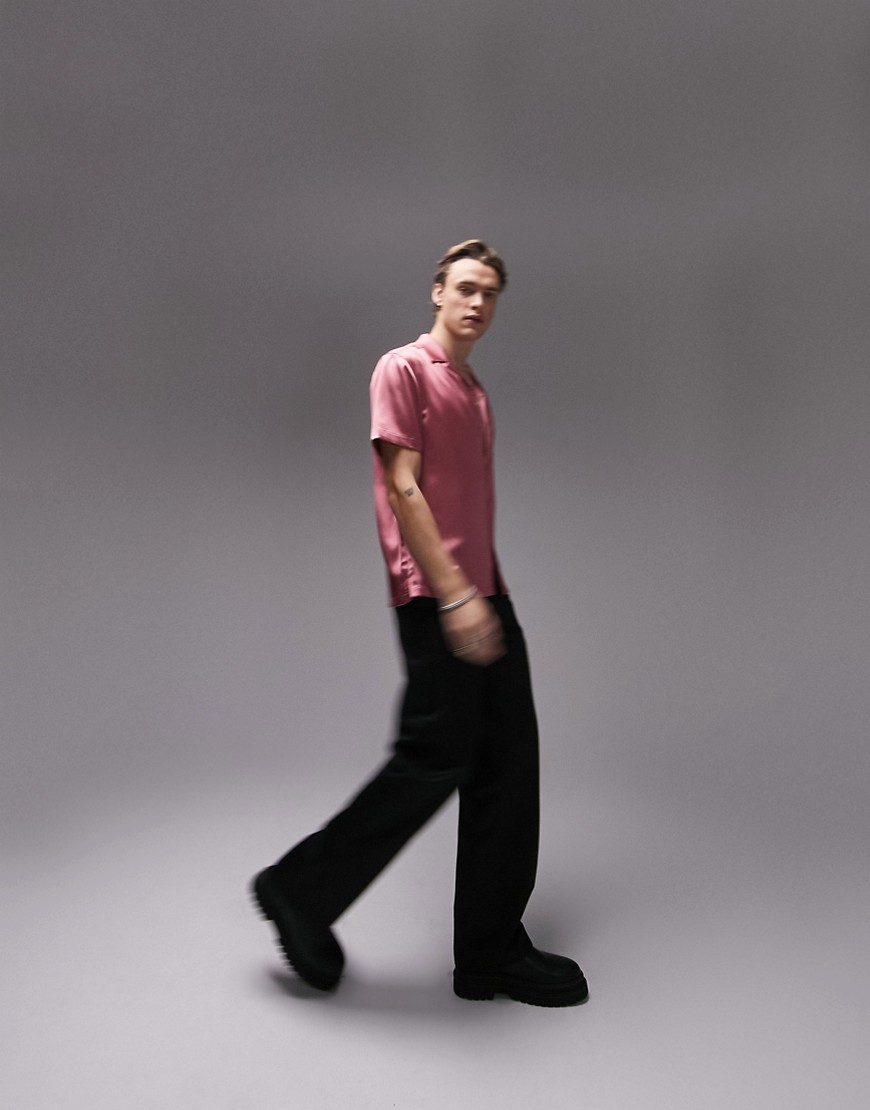 Camicia premium a maniche corte in raso rosa scuro - Topman Camicia donna  - immagine3