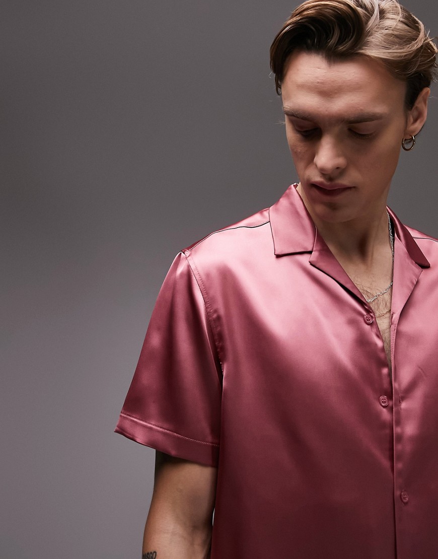 Camicia premium a maniche corte in raso rosa scuro - Topman Camicia donna  - immagine1