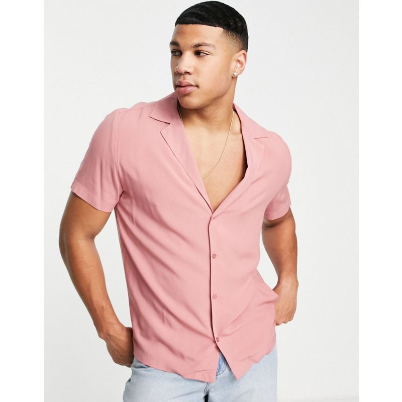Uomo Camicie tinta unita Topman - Camicia rosa con colletto rever molto profondo