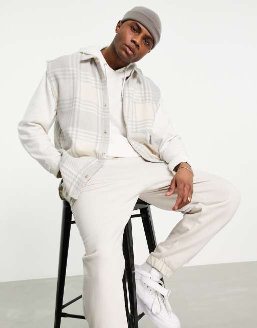 Topman - Camicia senza maniche grigia e bianco sporco a quadri