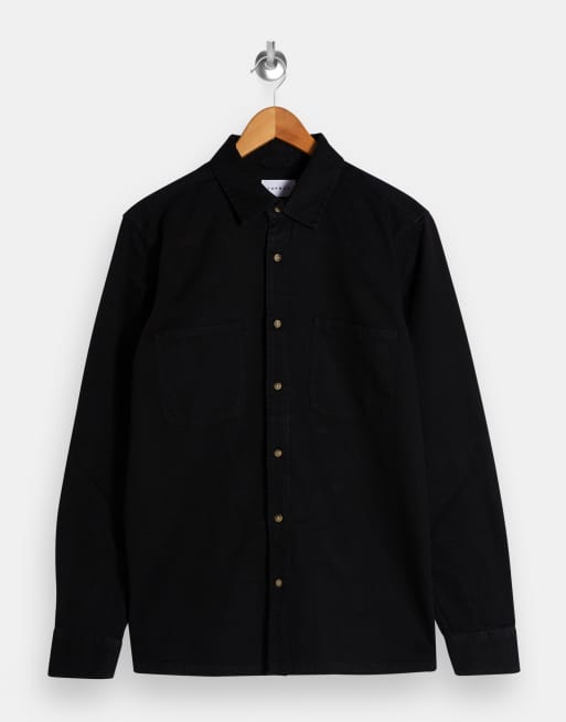 Topman - Camicia slim in twill nero slavato, 4 di 4