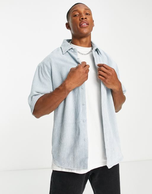 Topman - Camicia squadrata blu in velluto a coste