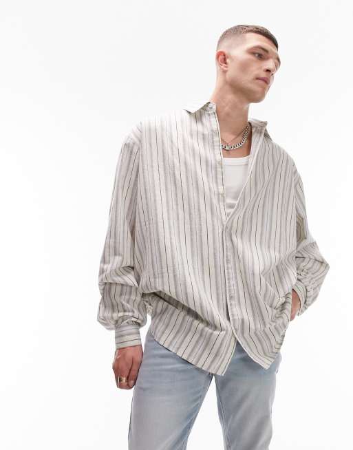 Topman - Camicia super oversize a maniche lunghe multicolore a righe tono su tono