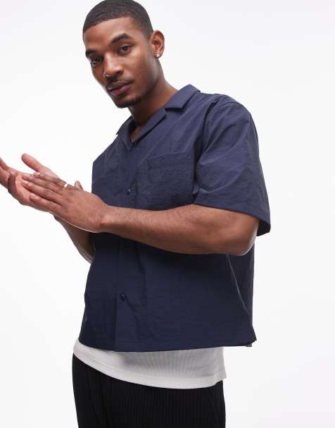 Topman - Camicia tecnica corta a maniche corte squadrata blu navy - view 1