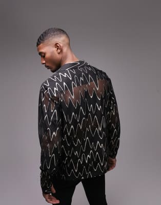 Camicia trasparente nera e oro con motivo a zig-zag-Nero - Topman Camicia donna  - immagine3