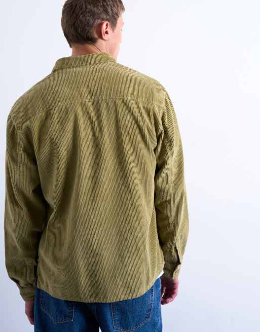 Topman - Camicia vestibilità classica verde slavato in tessuto a coste, 5 di 5