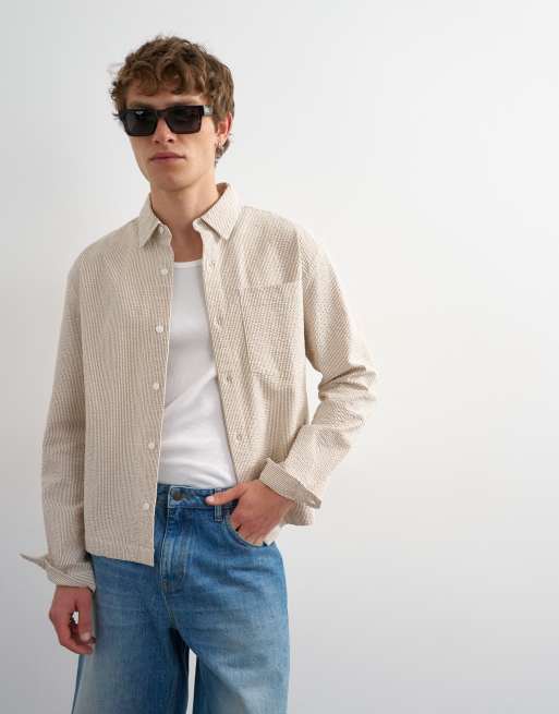 Topman - Camisa corta color piedra holgada de sirsaca