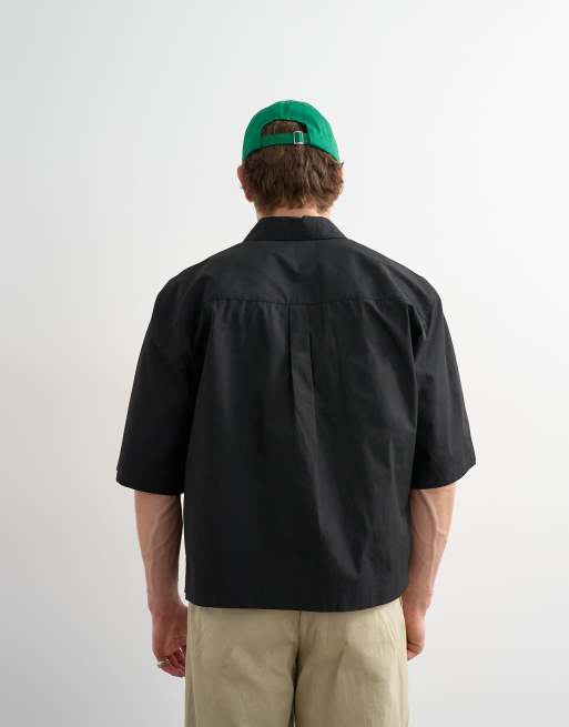 Topman - Camisa corta negra holgada de manga corta de popelina, 4 de 5