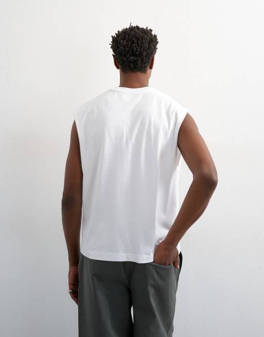 Topman - Camiseta corta blanca holgada sin mangas, 3 de 5