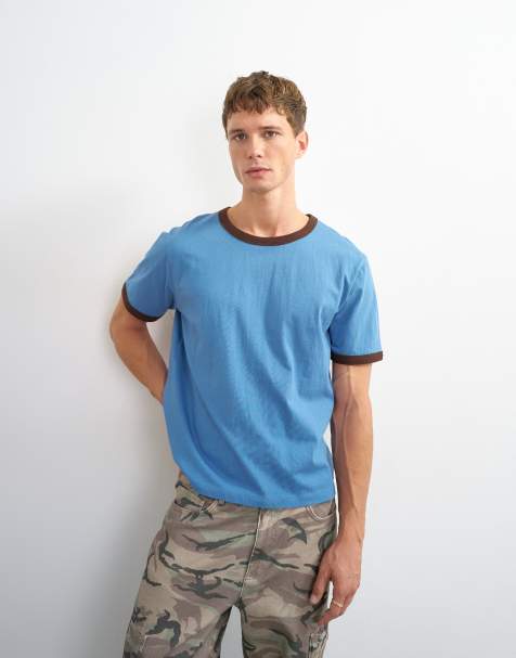 Topman - camiseta crop ringer de corte clásico en azul claro - view 1