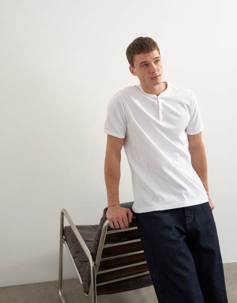 Topman camiseta de corte clásico con cuello panadero y tapeta ribeteada en blanco - view 1