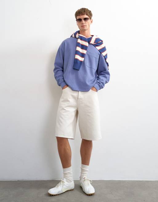 Topman - camiseta de manga larga corta de piqué waffle de corte holgado en azul francés, 2 de 5