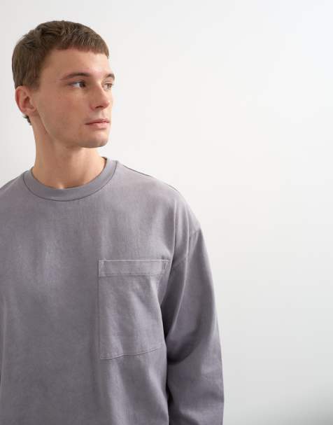 Topman camiseta de manga larga holgada de gramaje grueso en visón lavado - view 1