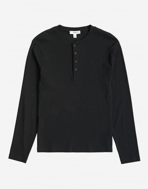 Topman - camiseta henley de manga larga entallada acanalada en negro, 6 de 7