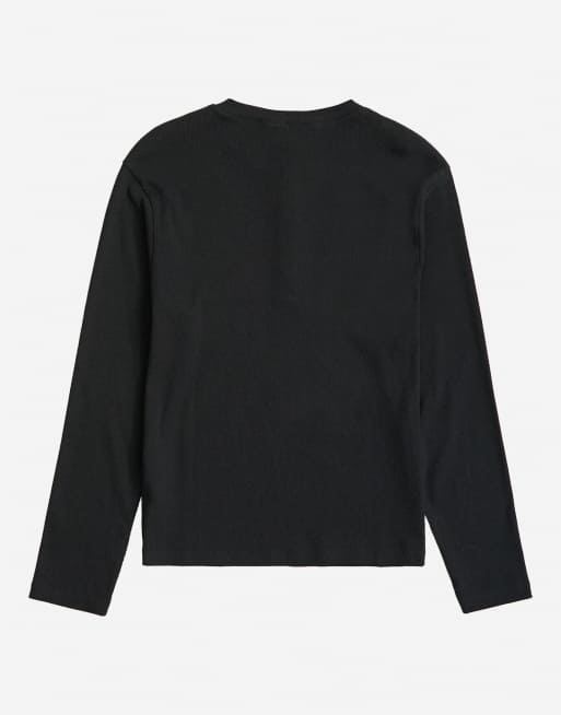 Topman - camiseta henley de manga larga entallada acanalada en negro, 7 de 7