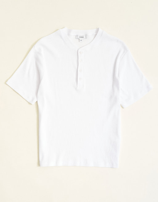 Topman - camiseta henley entallada de canalé en blanco, 7 de 7