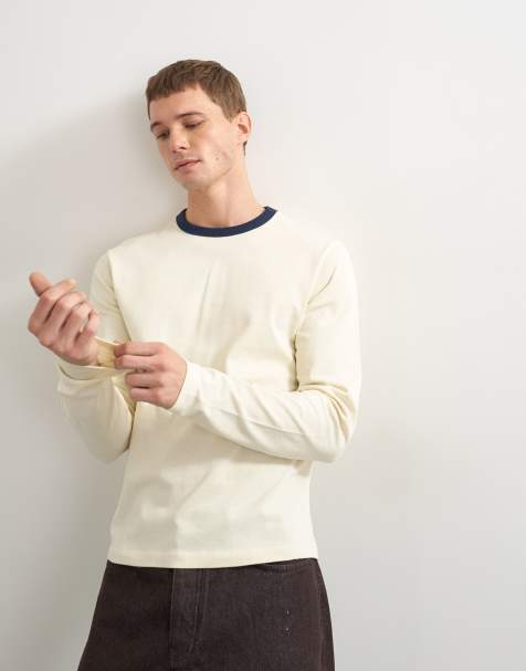 Topman camiseta ringer de manga larga y corte clásico en color crudo - view 1