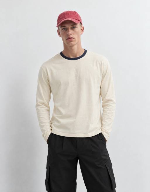 Topman camiseta ringer de manga larga y corte clásico en color crudo, 7 de 8