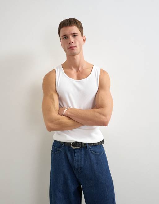 Topman - Canotta a coste bianca, 3 di 5