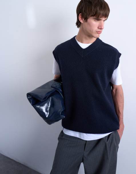 Topman - Canotta blu navy oversize con scollo a V profondo - view 1