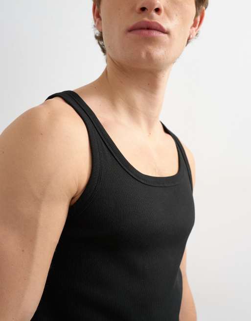 Topman - Canotta premium con scollo squadrato nera a coste, 2 di 5