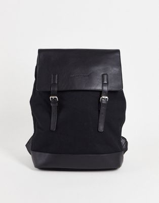 Topman canvas and pu rucksack in black