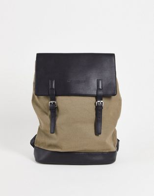 Topman canvas and pu rucksack in stone