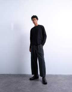 Canvas barrel cargo trouser in washed black