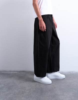 Topman Canvas Barrel Leg Pants In Black