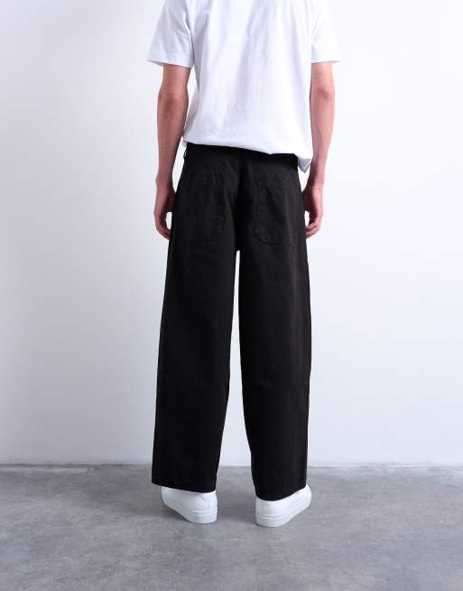 Topman canvas barrel pants in black, 4 of 5