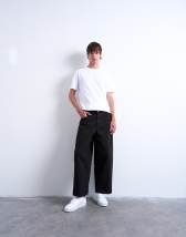 Topman canvas barrel trouser in black