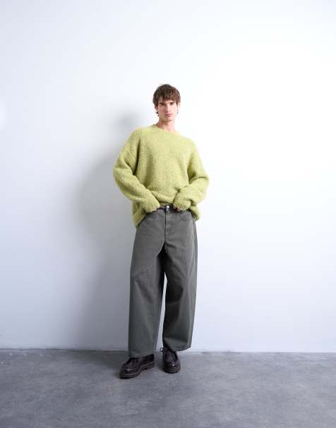 Topman - Canvas broek met wijde ronde pijpen in kaki - view 1