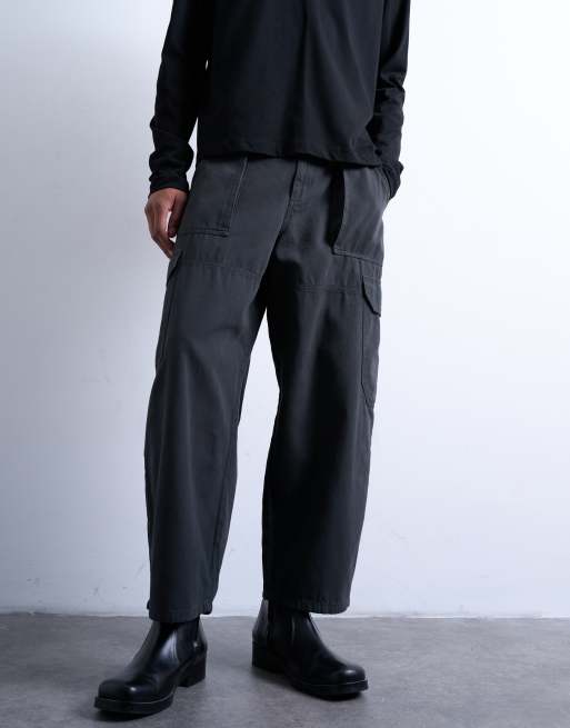 Topman - Canvas cargobroek met ballonpijpen in zwart met wassing, 2 van 5