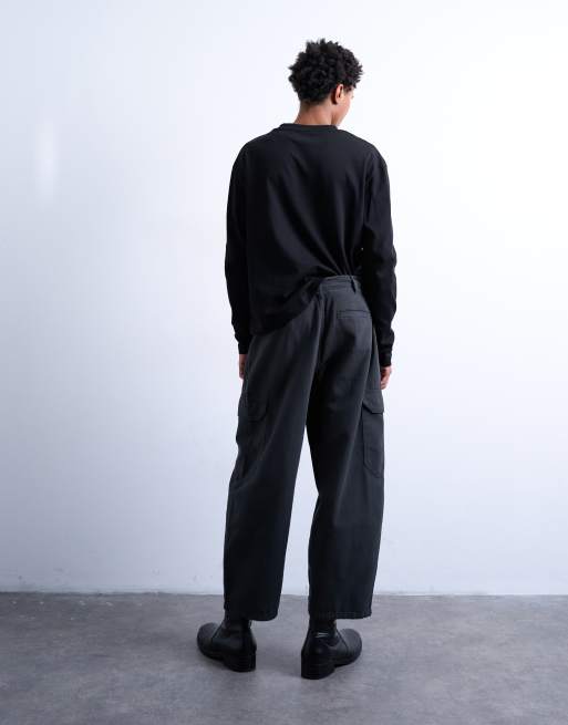 Topman – Canvas-Cargohose in verwaschenem Schwarz mit abgerundetem Beinschnitt, 5 von 5
