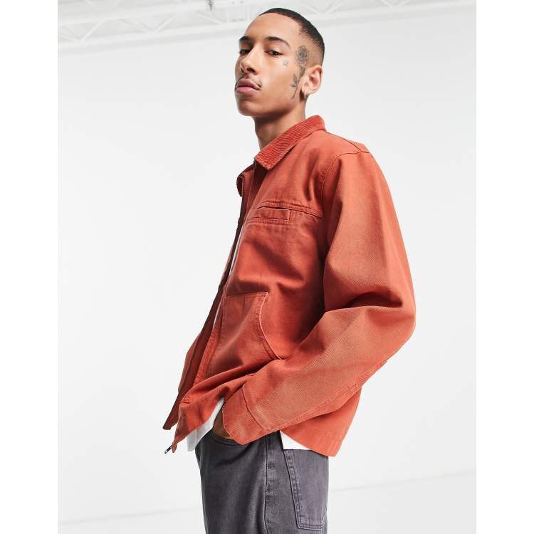 Topman canvas coach jacket with cord collar in red | ASOS