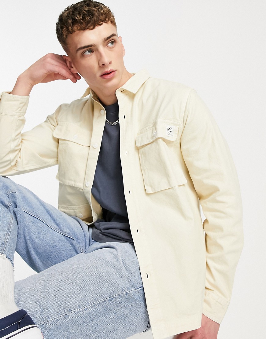 Topman canvas overshirt in off white