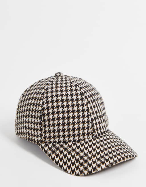 Topman - Cappellino bianco e nero a quadri pied de poule