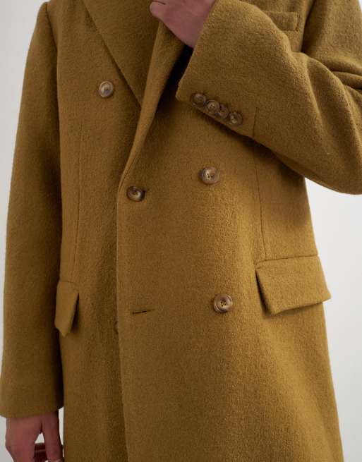 Topman cappotto oversize in misto lana bouclé doppiopetto in oliva, 5 di 5