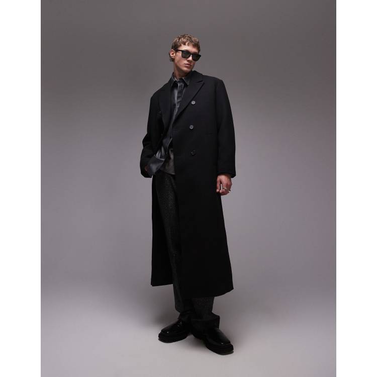 Topman Cappotto premium oversize doppiopetto in misto lana nero