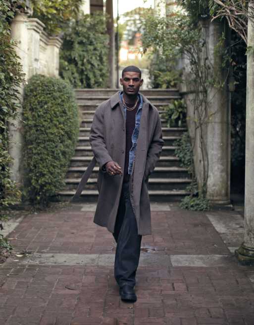 Topman Car Cappotto oversize marrone con cintura ASOS