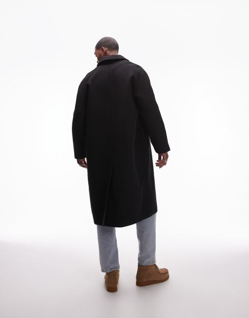 Topman car coat with wool in black ASOS